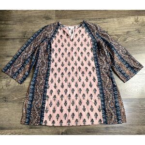 J‎ Jill Pure Jill Women's Cotton Linen Folkloric Stamped Tunic Top Size S Petite